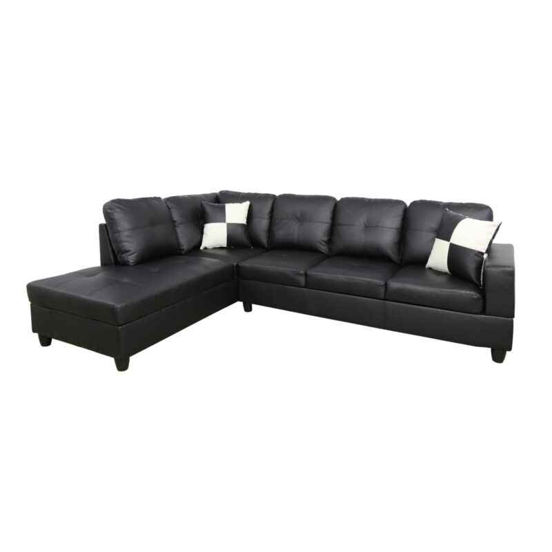 Hommoo 4 Seat Living Room Furniture Sets, Faux Leather Sectional Sofa, Modern L-Shaped Couches and Sofas Set for Home, Black(No Ottomans) - Image 2