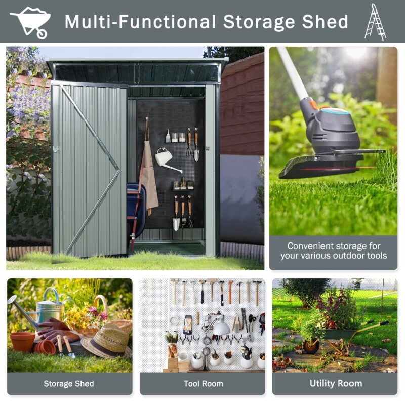 Outdoor Storage Sheds with Door 5FTx3FT Pent Roof Metal Garden Tool Storage for Backyard - Image 4