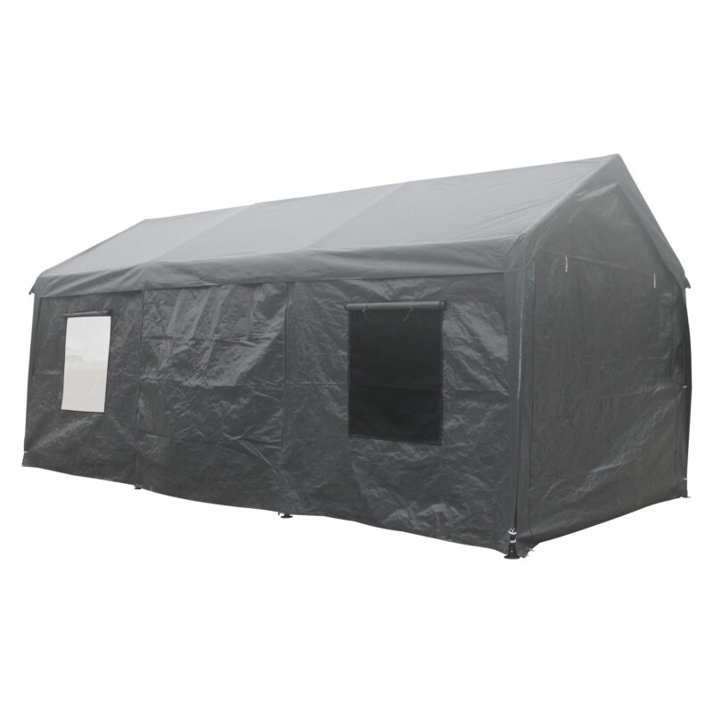 Miniyam Outdoor Carport, 10'x20' Heavy Duty Carport with Roll-up Ventilated Windows, Portable Garage with Removable Sidewalls & Doors for Car, Truck, Gray - Image 5