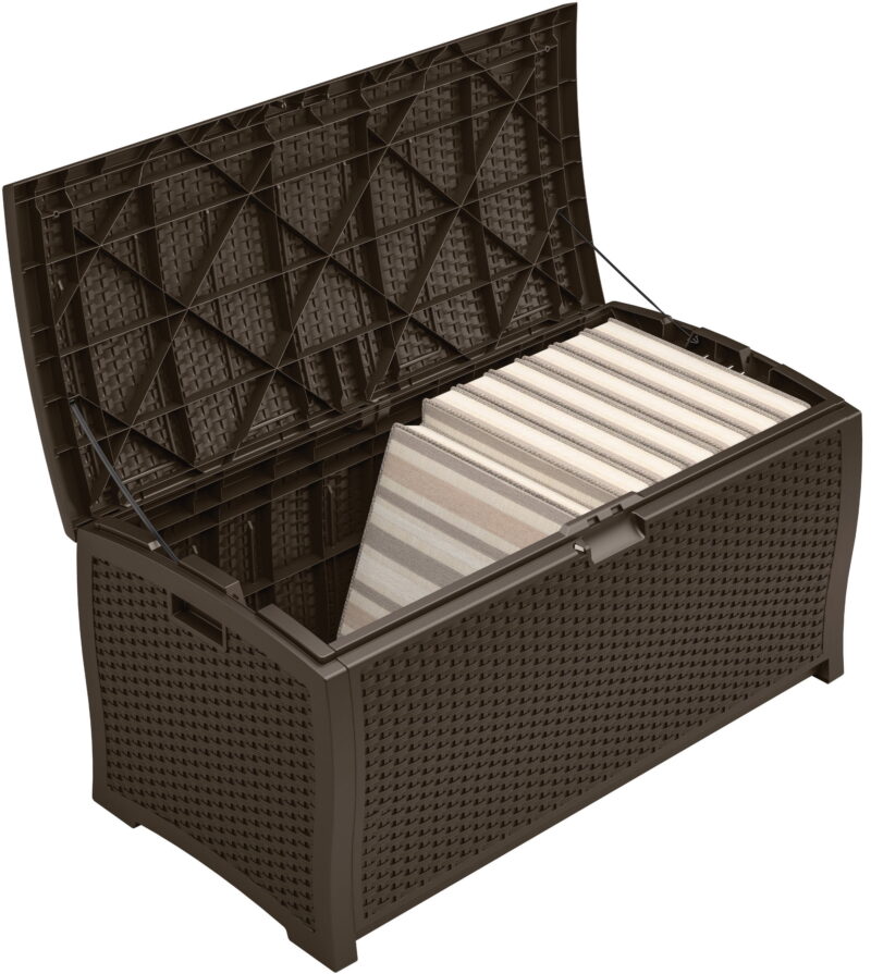 Suncast Resin 99-Gal Capacity Deck Box, Patio, Mocha Brown,  DBW9200 52 in D x 27.5 in H x 27.6 in W - Image 3