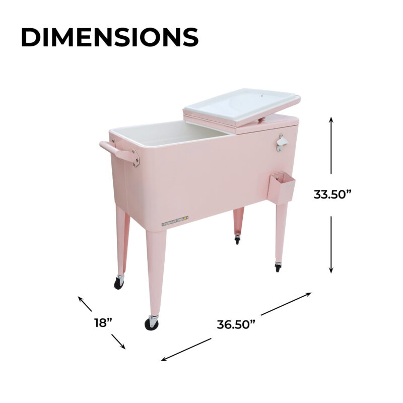 Permasteel 80-Qt Classic Outdoor Steel Patio Cooler on Wheels, Beverage Rolling Cart, Pink - Image 3