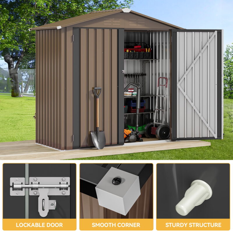 Uforic 6' x 4' Outdoor Metal Storage Shed, Large Tools Storage Shed with Lockable Double  Doors & Air Vent for Backyard, Patio, Lawn - Image 3