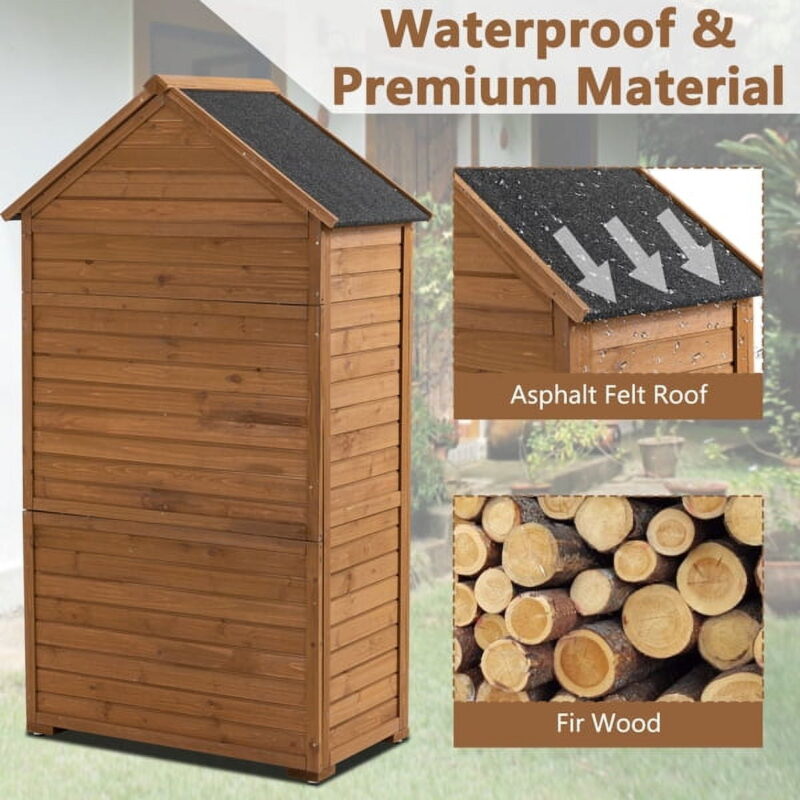 39.56"L x 22.04"W x 68.89"H Outdoor Storage Cabinet Garden Wood Tool Shed Outside Wooden Closet with Shelves and Latch, Brown - Image 5