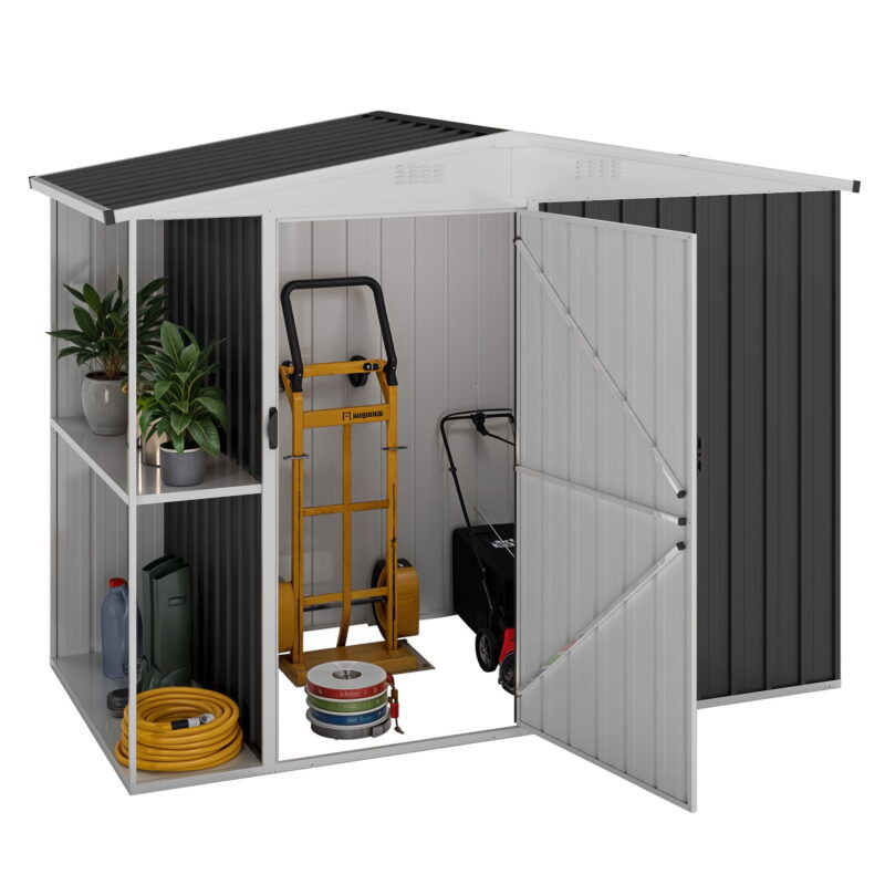 Uforic 8x4 FT Outdoor Metal Storage Shed with Shelves, Lockable Tool Cabinet for Garden (Black) - Image 6