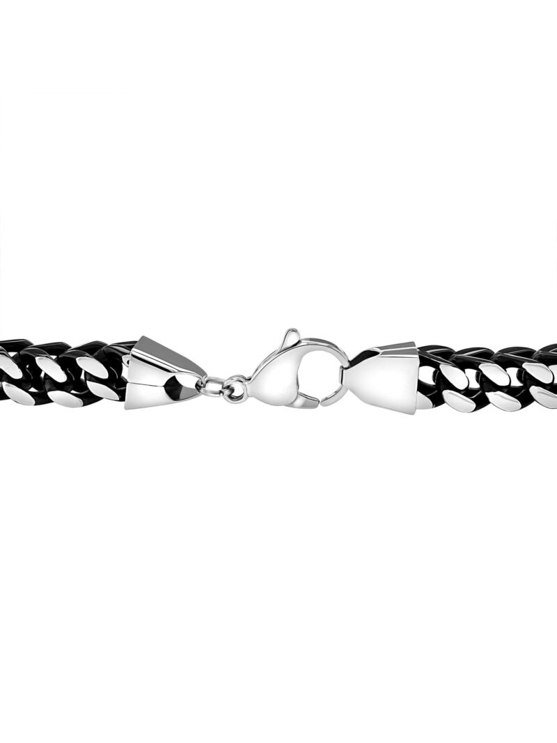 Mens Black & Silver-Tone Stainless Steel Franco Link Chain Necklace - Image 3