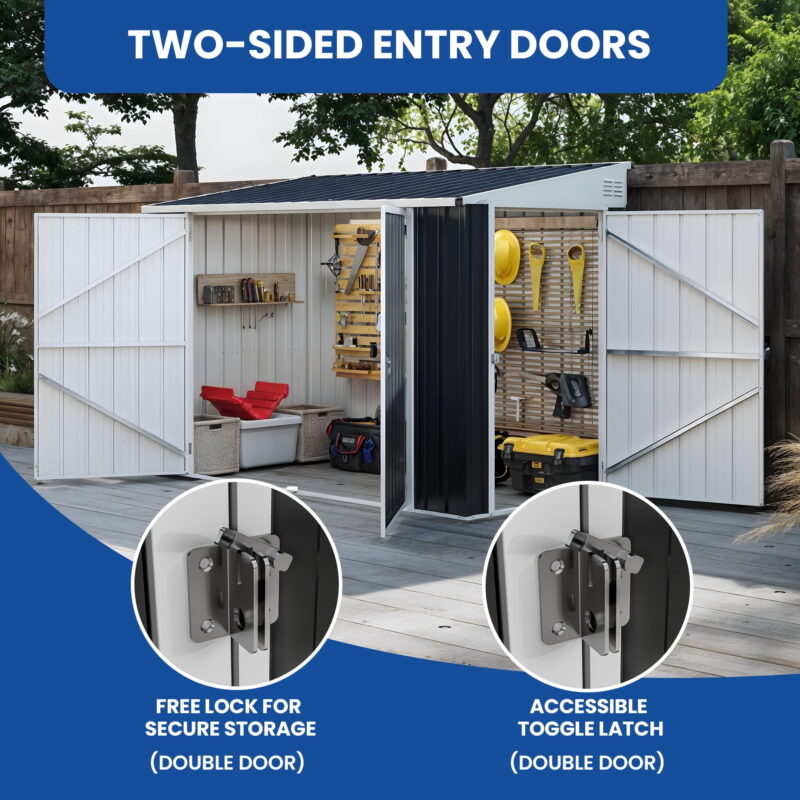 Uforic Oversized Storage Metal Shed with Lockable Doors & Sloped Roof for Outdoor, Dark Grey & White - Image 3