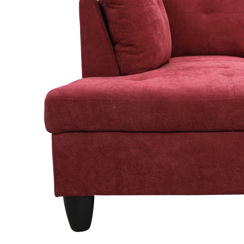 Hommoo Modern Flannel Living Room Furniture Sets Sectional Couches and Sofas, L-Shaped Sectional Couch Sofa, Red(No Ottoman) - Image 4