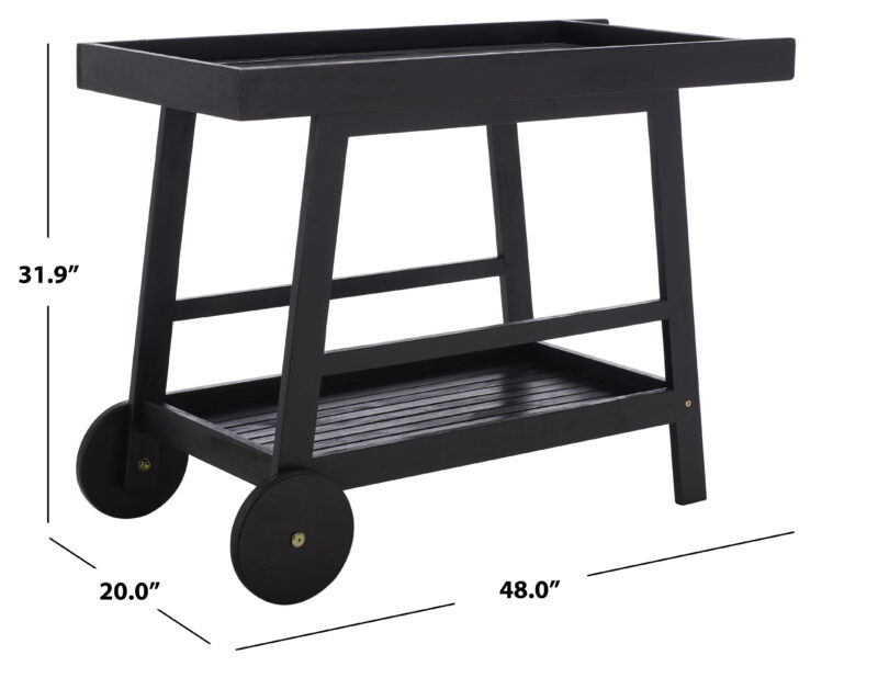 SAFAVIEH Renzo Transitional Outdoor Patio 2 Tier Bar Cart, Black - Image 3