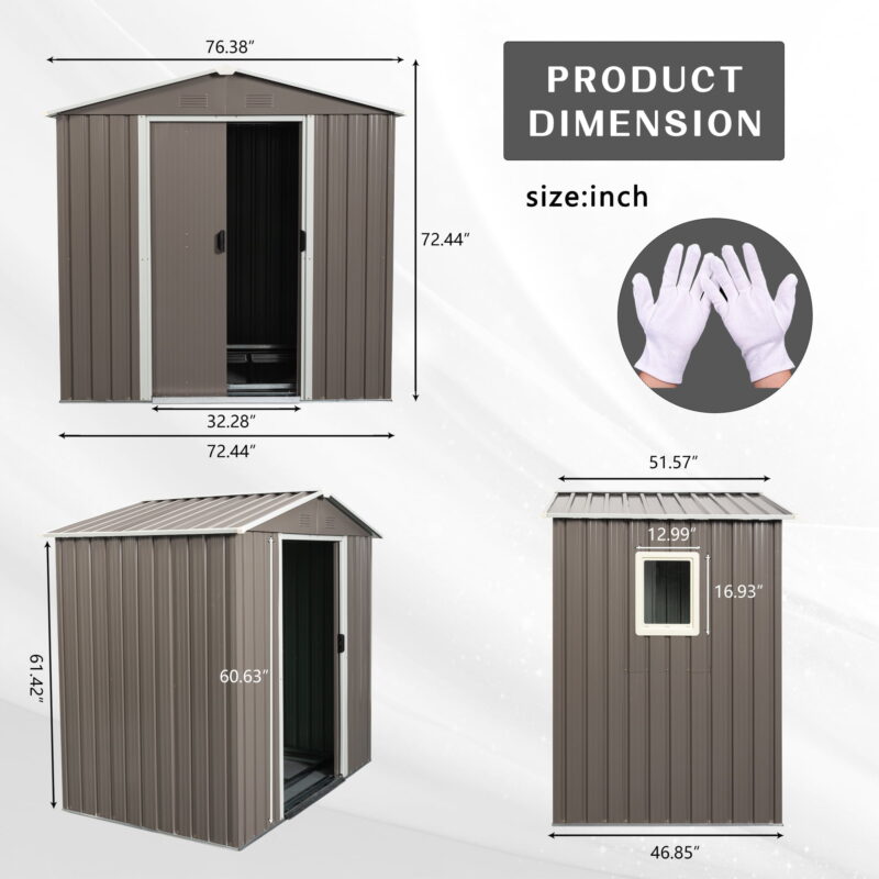 DEALTOPS 6ft x 5ft Outdoor Storage Shed,Galvanized Steel Storage Cabinet with Lockable Door for Backyard, Patio, Lawn-Grey - Image 3