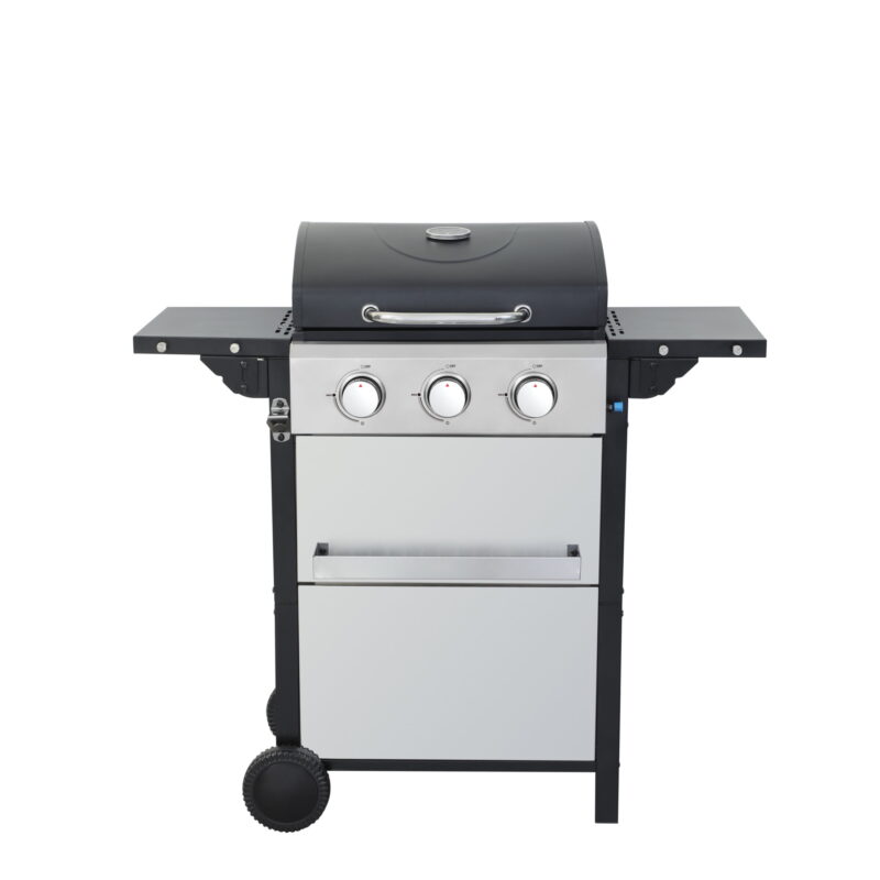 Dravenfell 3-burner 25650BTU Propane Gas BBQ Grill, Enamel Cooking Grids, Foldable Side Table, Stainless Steel, Black + Grey - Image 4