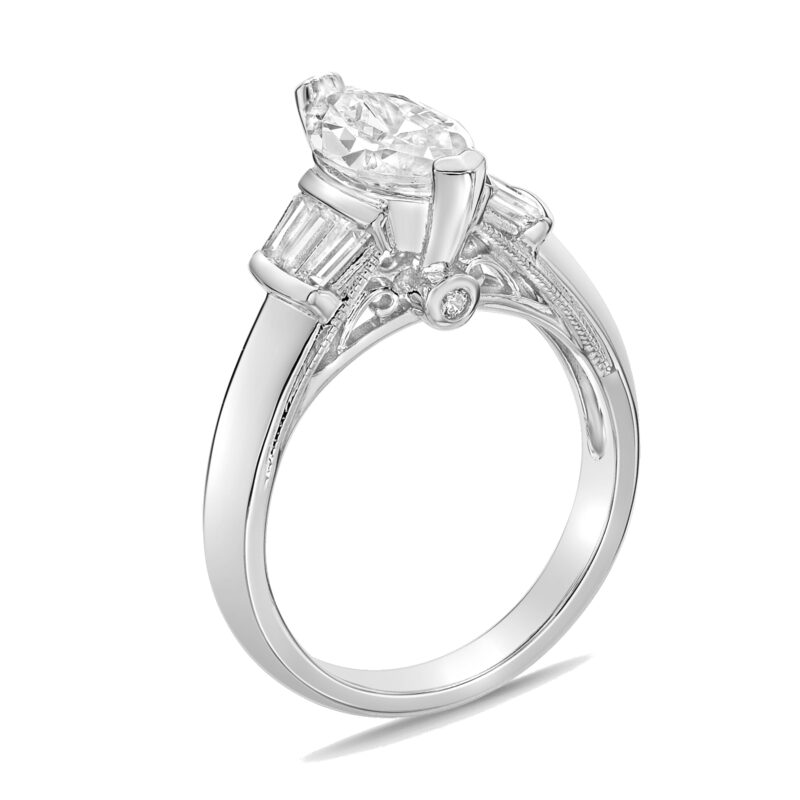 Brilliance Fine Jewelry 925 Sterling Silver Marquise Simulated White Diamond and Channel Cubic Zirconia Gemstone Cocktail Ring - Image 2