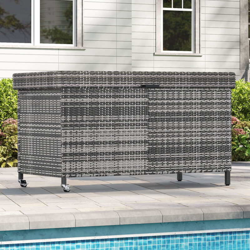 Uforic 200 Gal Large Outdoor Storage Box with Wheels, All-Weather Rattan Cabinet for Patio/Pool, Gray - Image 2