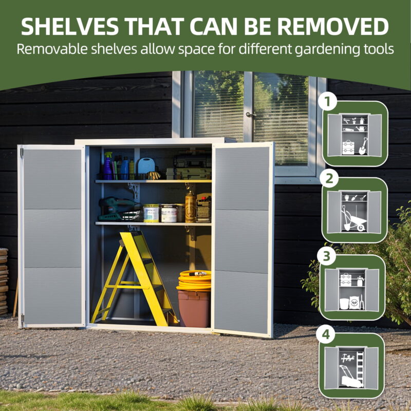 Uforic 49 Cu Ft Outdoor Vertical Storage Shed with Floor & 2 Shelves, Waterproof, Lockable (Gray) - Image 3