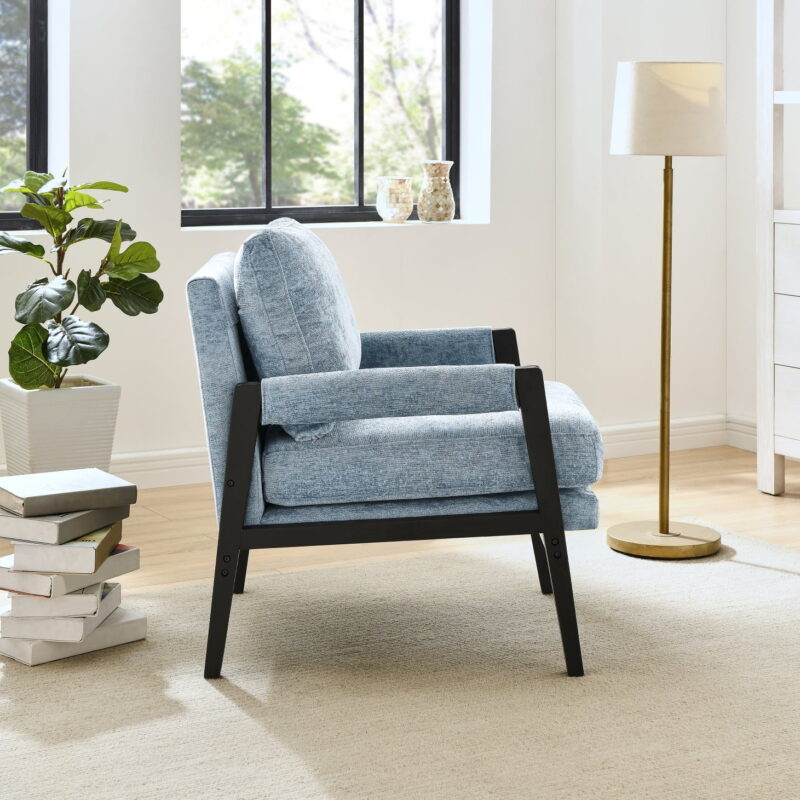Roundhill Furniture Kelly Mid-Century Modern Chenille Upholstered Accent Armchair, Blue - Image 2