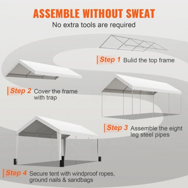 BENTISM Carport Car Canopy Garage Shelter Tent 10x20ft with 8 Poles for Auto Boats - Image 5
