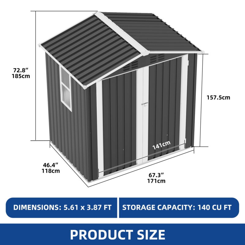 Uforic 6x4FT Tall Storage Shed with Window, Ventilation, Lockable Doors, & Sloped Roof for Outdoor, Dark Gray - Image 7