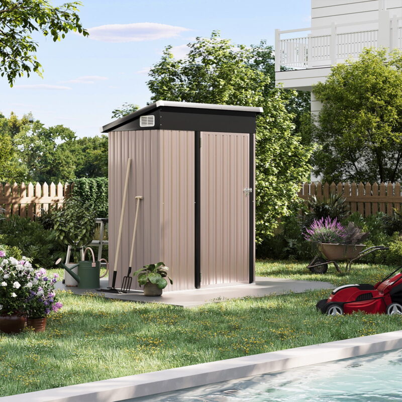 Bapipro 5' x 3' FT Outdoor Storage Shed, Outside Metal Tool Shed with Lockable Door for Backyard, Patio, Garden, Brown - Image 3