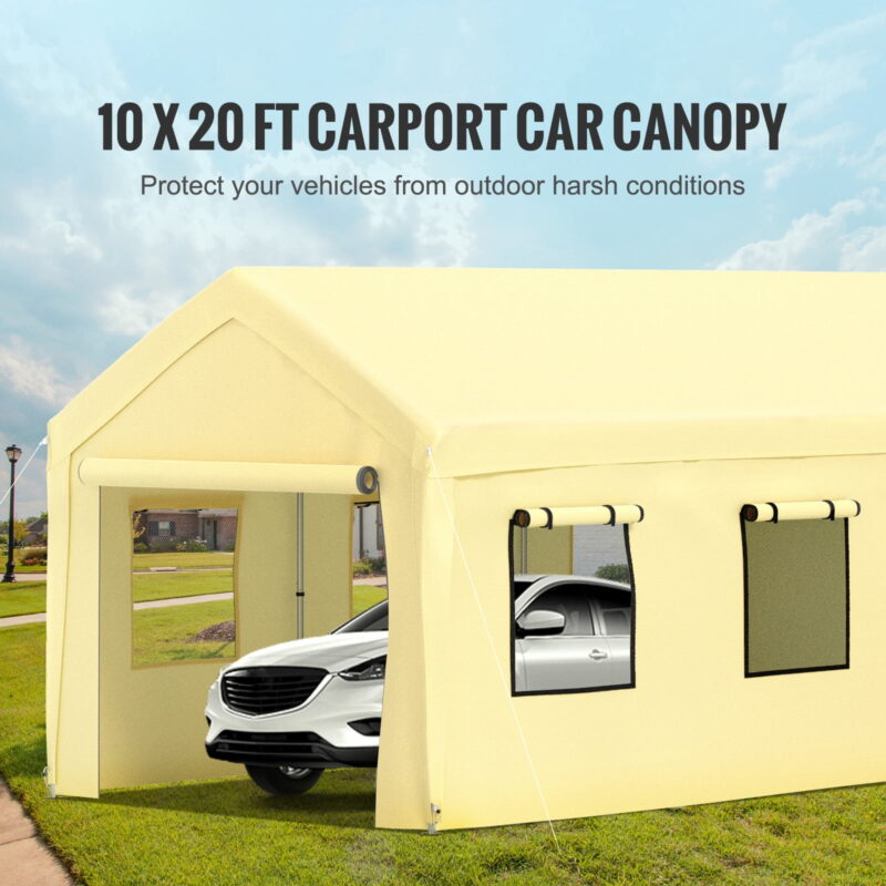 BENTISM Carport Canopy Car Canopy 10 x 20ft w/ 8 Legs Sidewalls Windows Yellow - Image 3