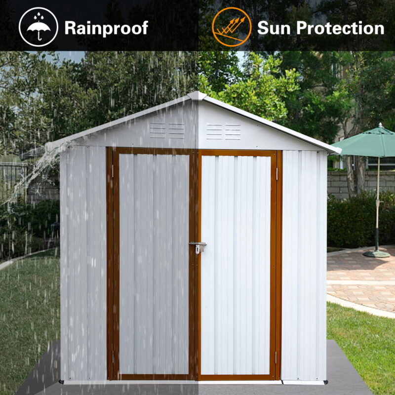 Outdoor Storage Garden Sheds 6FTx4FT Apex Roof Lockable Doors for Backyard White+Yellow - Image 5