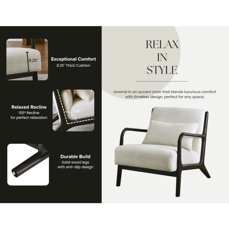 Roundhill Furniture Eterna Mid-Century Accent Chair with Pillow - Image 5