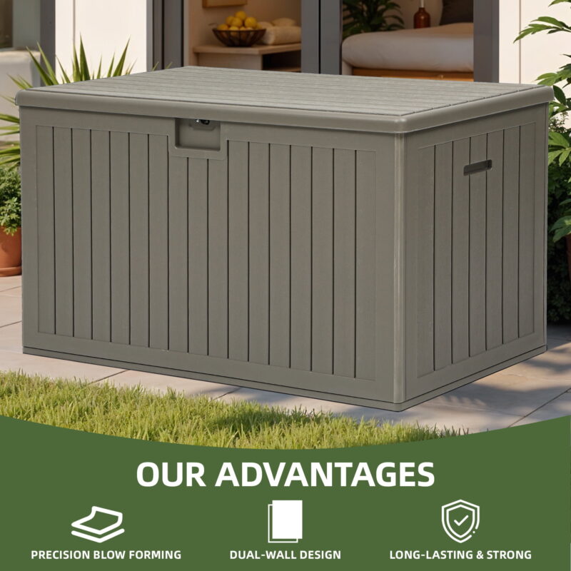Uforic 180 Gallon Extra Large Outdoor Deck Box, Double-Wall Resin Storage Box with Flexible Divider, Lockable,‎Weatherproof,Light Brown - Image 3
