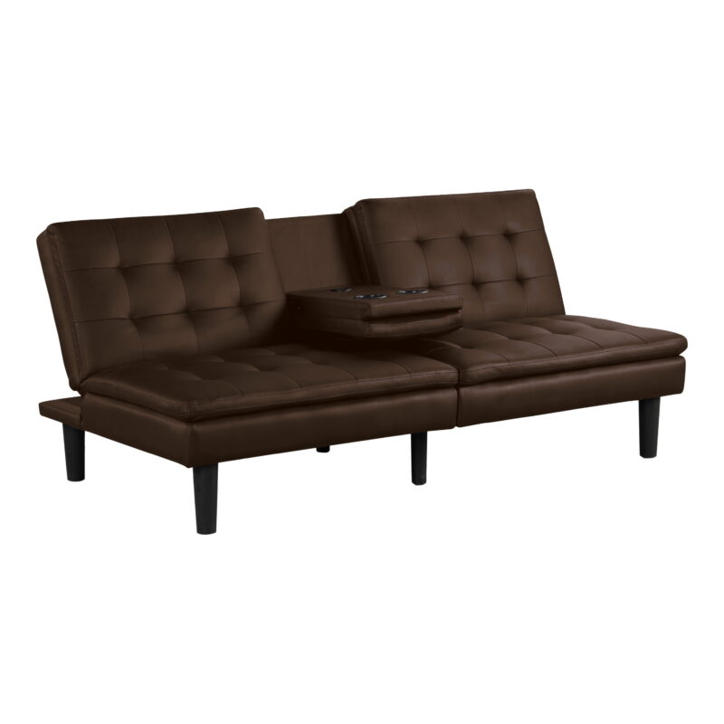 Furniture of America Canu Upholstered Convertible Twin Futon Daybed with USB Port, Brown - Image 2