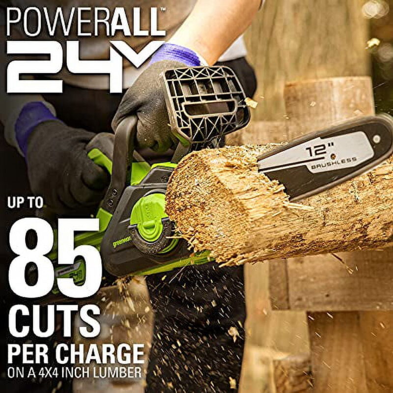 Greenworks 24V 12" Brushless Chainsaw + 4.0 Ah Battery and Charger 2016602 - Image 3