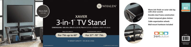Whalen Xavier 3-in-1 Television Stand for TVs up to 70", Warm Ash - Image 7