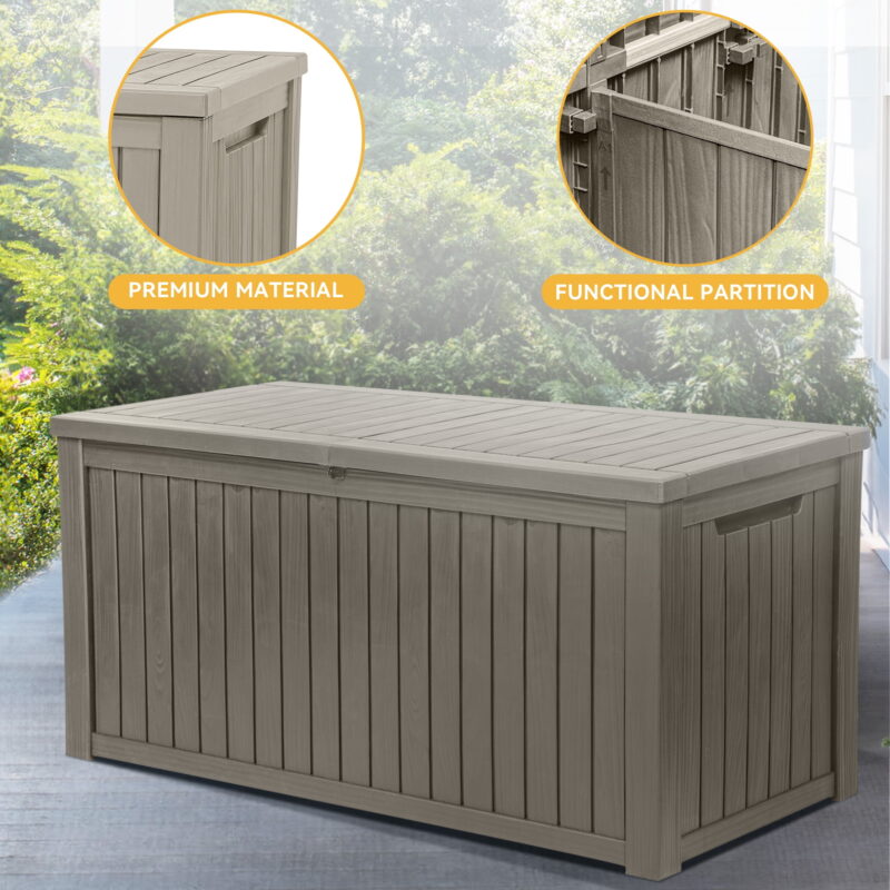 Uforic ﻿180 Gallon Resin Deck Box,Large Outdoor Storage box with Built-in Divide for Patio, Weatherproof and Lockable,Light Brown - Image 5