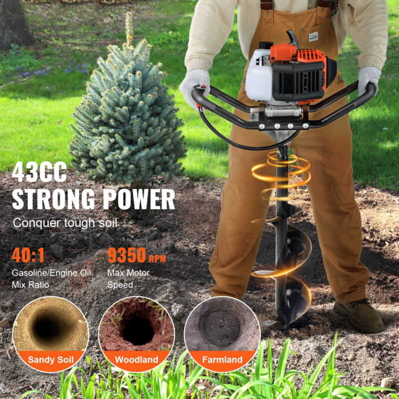 KFFKFF Post Hole Digger 43cc Gas Powered Earth Digger - Image 3