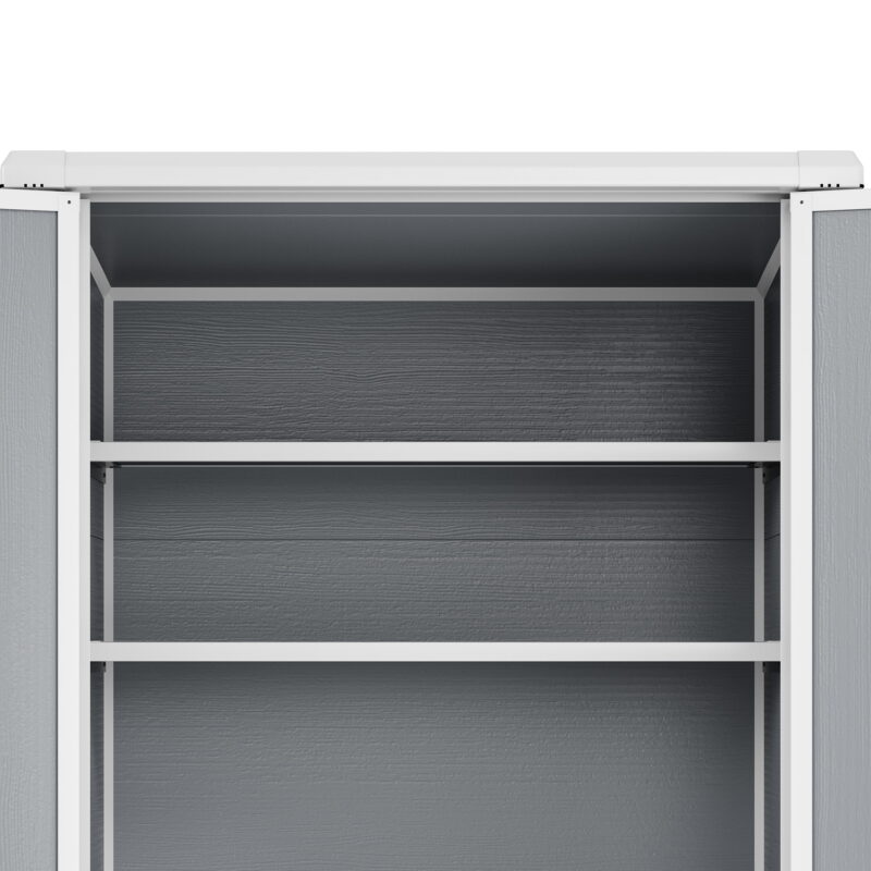 Uforic 49 Cu Ft Outdoor Vertical Storage Shed with Floor & 2 Shelves, Waterproof, Lockable (Gray) - Image 7