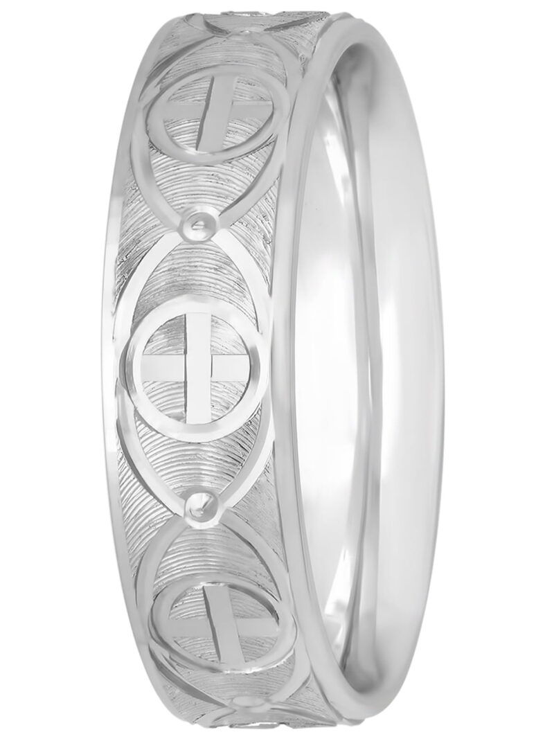 Men's High Polish 6mm Sterling Silver Cross Design Band, Mens Ring - Image 2