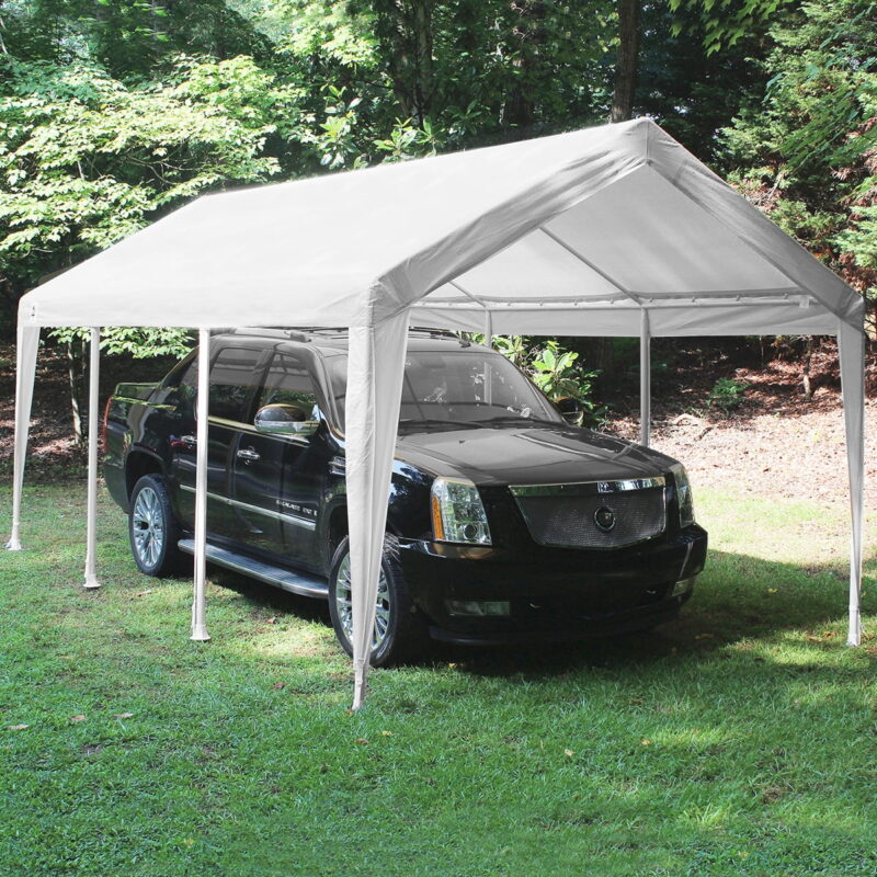 King Canopy 10' x 20' Polyethylene 180gsm Fitted White with White Leg Skirts Carport Canopy Cover - Image 2