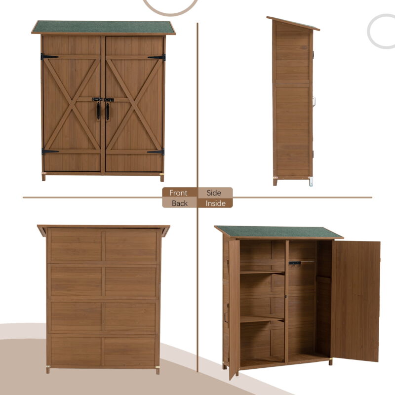 Outdoor Storage Shed with Lockable Door, Wooden Tool Storage Shed with Detachable Shelves and Pitch Roof, Brown - Image 6