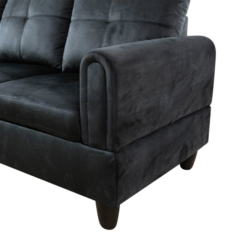 Hommoo Flannel Sectional Sofa Model Set, L-Shaped Living Room Furniture Set, Modern 4-Seat Couches and Sofaes, Black(No Ottomans) - Image 7