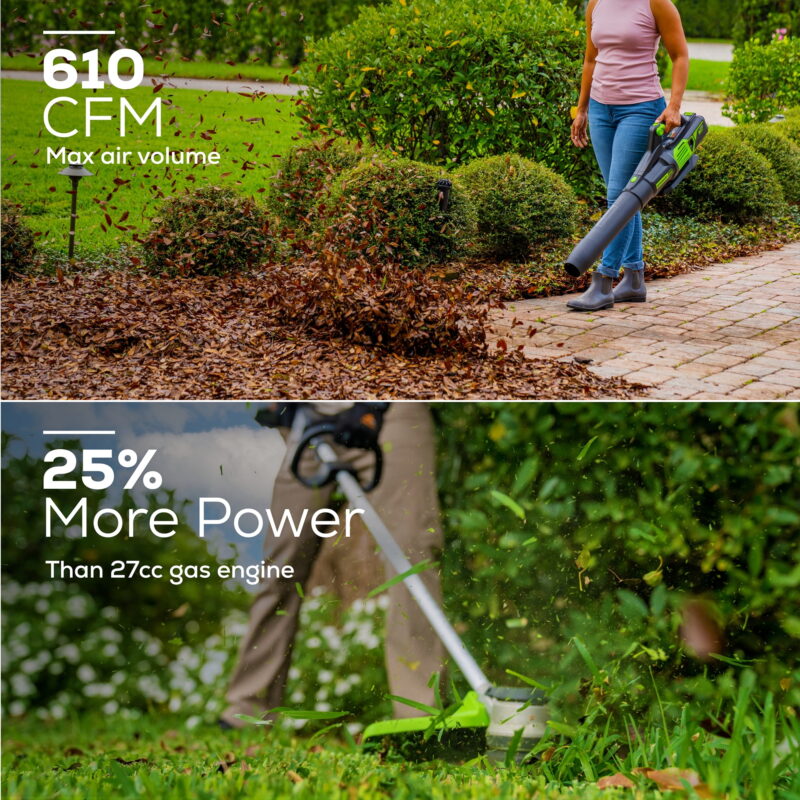Greenworks 60V 16" Brushless String Trimmer, 610 CFM Leaf Blower Combo Kit, 2.5Ah Battery & Charger - Image 5