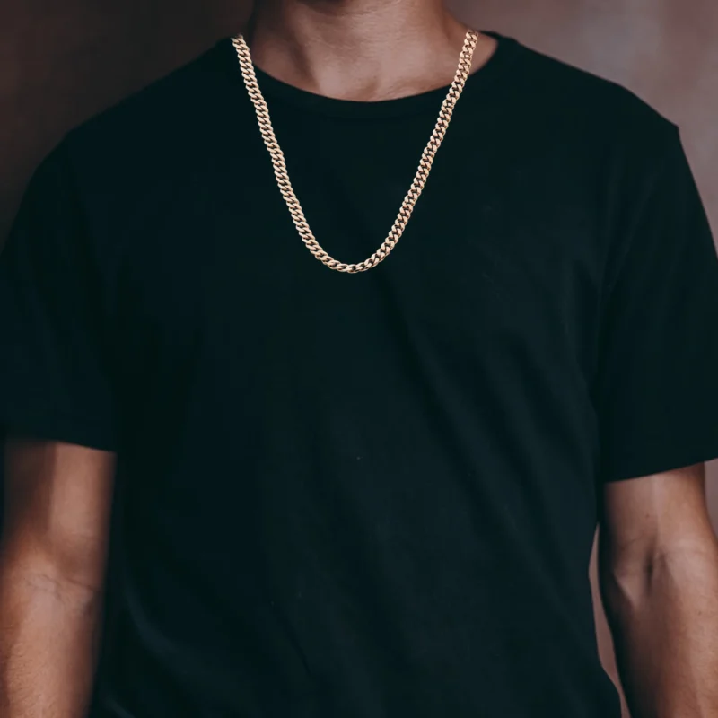 Mens Rose Plated Stainless Steel Cuban Link Chain Necklace - Image 2