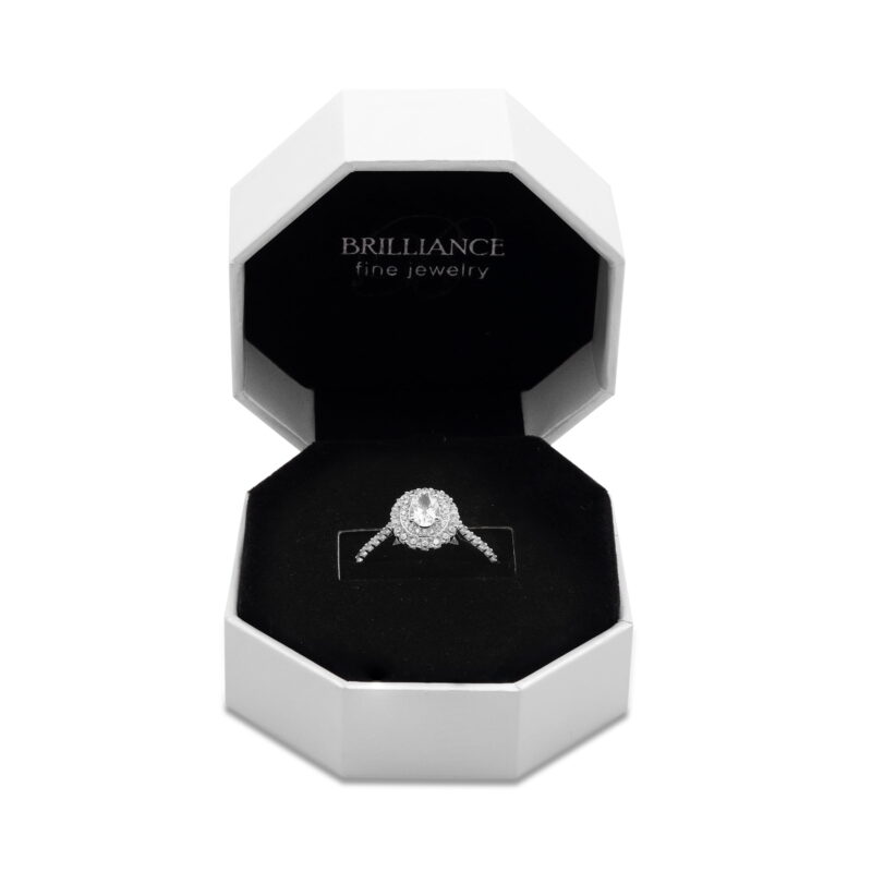Brilliance Fine Jewelry 1 CTW Lab Grown Diamond Women's Oval Double Halo Bridal Ring Sterling Silver - Image 2