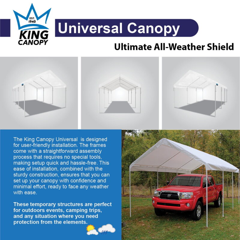 King Canopy Universal Canopy 12' x 20' , 1 3/8-Inch Powder Coated Steel Frame, 8 Leg, White - Image 3