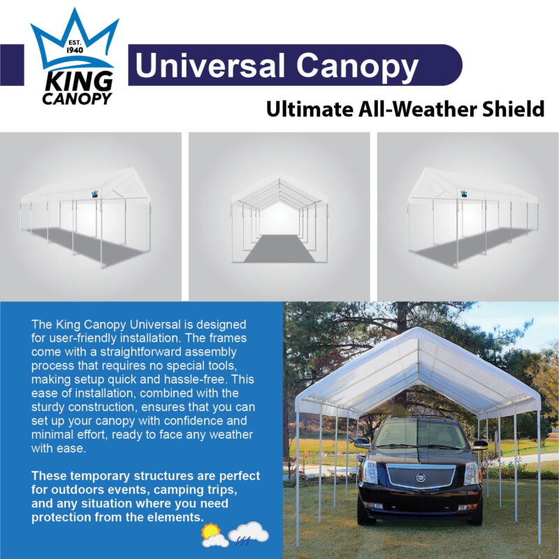 King Canopy Universal 10ft x 27ft, 1 3/8-inch Powder Coated Steel Frame, 10 Leg, 180gsm Polyethylene White Cover - Image 7