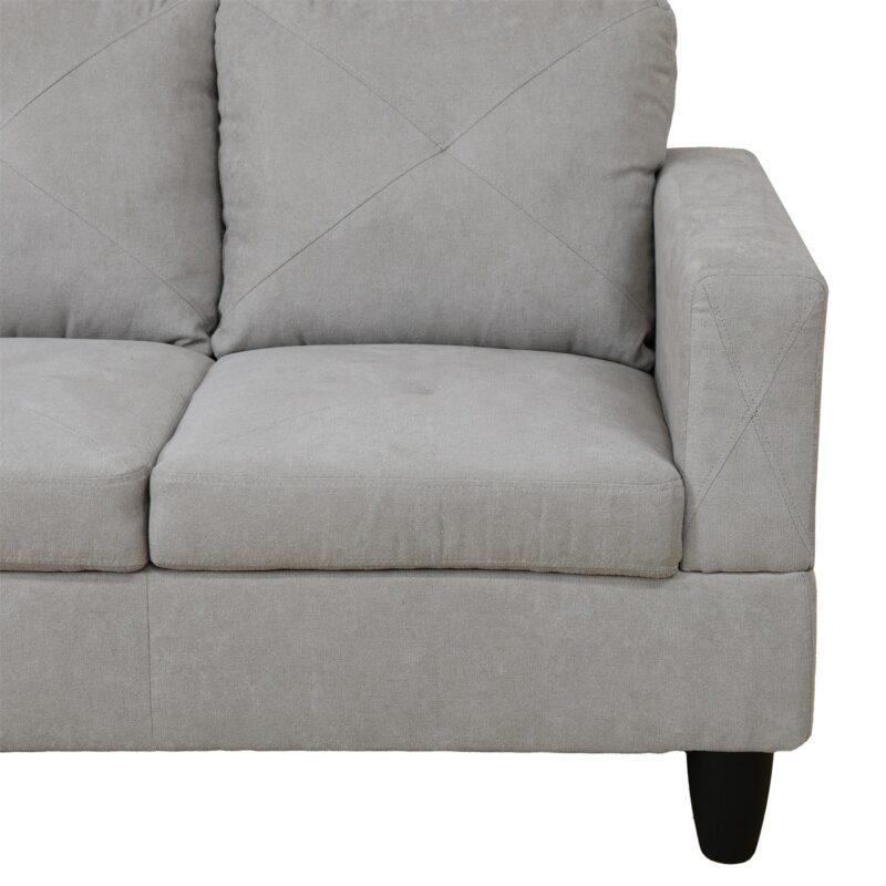 Hommoo Modern L-Shaped Sofa, Flannelette 2-Piece Living Room Sofa Set, Family Living Room Furniture, Apartment, Grey White (No Ottoman) - Image 3
