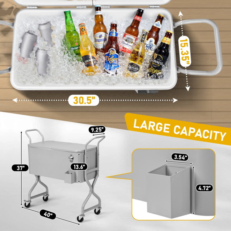80-Quart Outdoor Beverage Rolling Cooler for Backyard Deck Patio with Wheels - Image 3