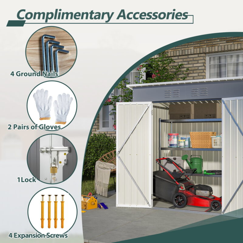 Aukfa Outdoor Storage Shed,6 x 4 ft Metal Sheds w/ Lockable Doors for Garden, Backyard,Gray - Image 3