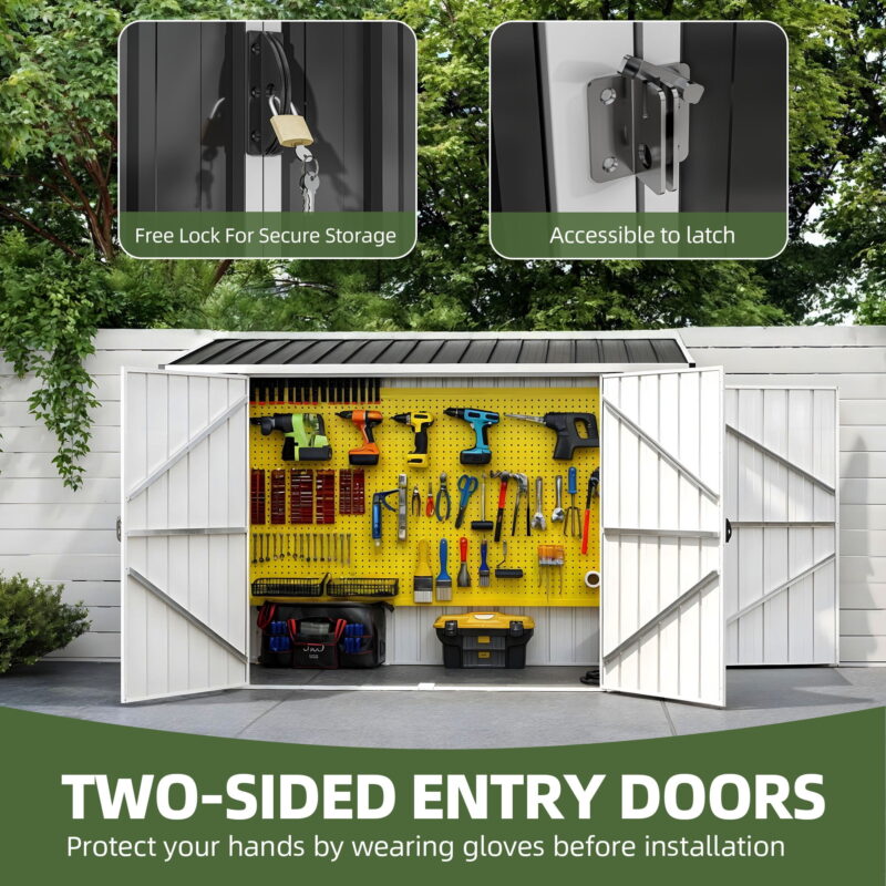 Uforic 8' x 4' Outdoor Storage Shed, Metal Tools Garden Shed with 3 Lockable Doors & Air Vent & Sloped Roof - Image 5