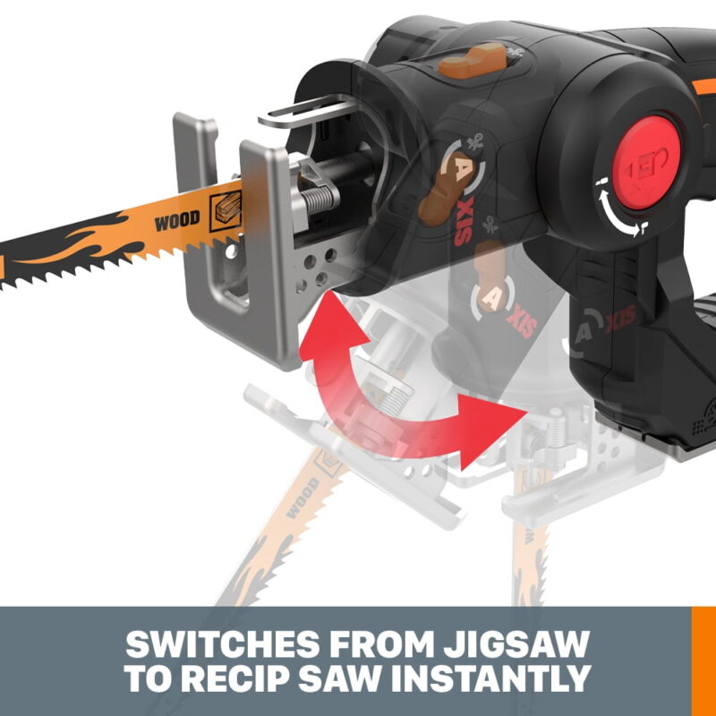 Worx WX550L 20V Power Share Axis Cordless Reciprocating & Jig Saw (Battery & Charger Included) - Image 3