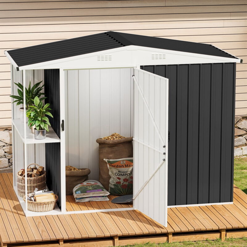Uforic 8x4 FT Oversized Steel Storage Shed with Ventilation, Lockable Doors, and Sloped Roof for Outdoor, Dark Gray - Image 6