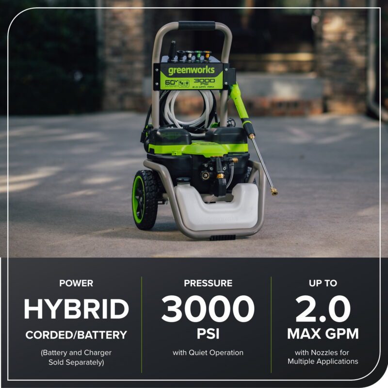 Greenworks Hybrid 60V 3000 PSI at 2.0 GPM Electric Pressure Washer 5128202T - Image 5