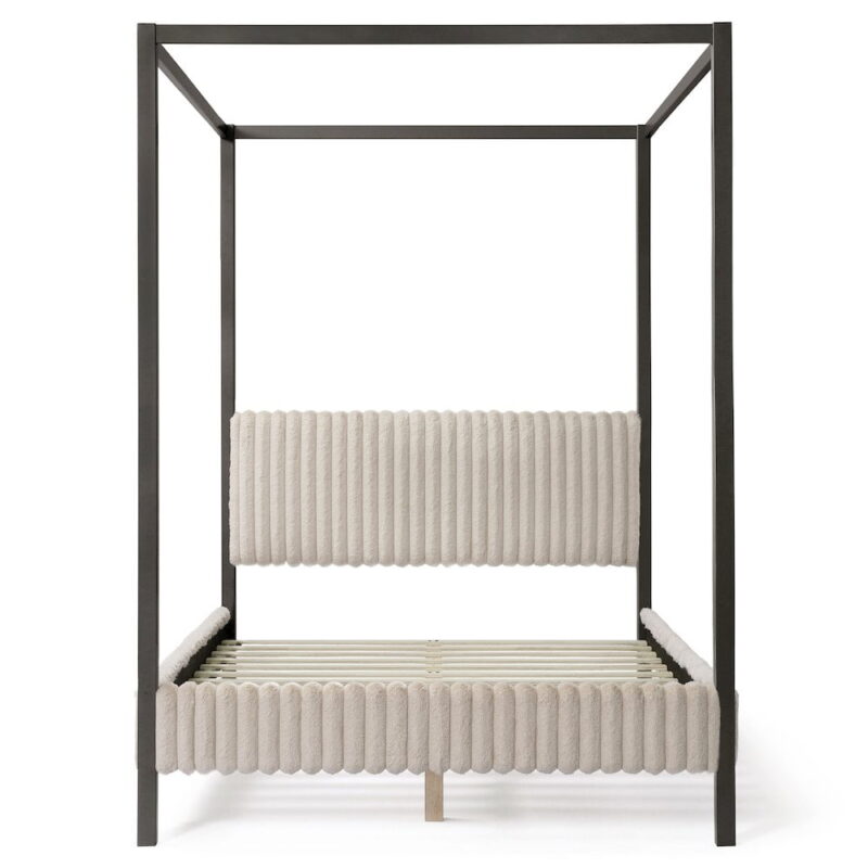 Furniture of America Elra Adult Queen Wood Mattress Ready Bed with Canopy Frame, Light Brown - Image 5