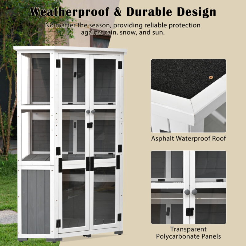 Euroco 63" Height Garden Wood Storage Cabinet & Mini Greenhouse, Outdoor Tool Storage Shed with Waterproof Roof and Lockable Door - Image 4