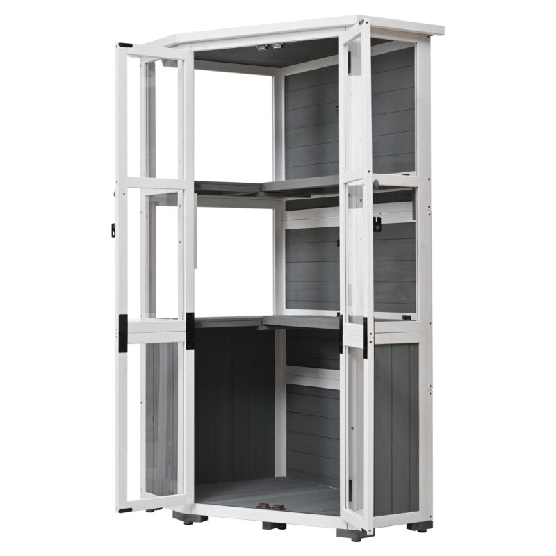 Euroco 63" Height Garden Wood Storage Cabinet & Mini Greenhouse, Outdoor Tool Storage Shed with Waterproof Roof and Lockable Door - Image 6